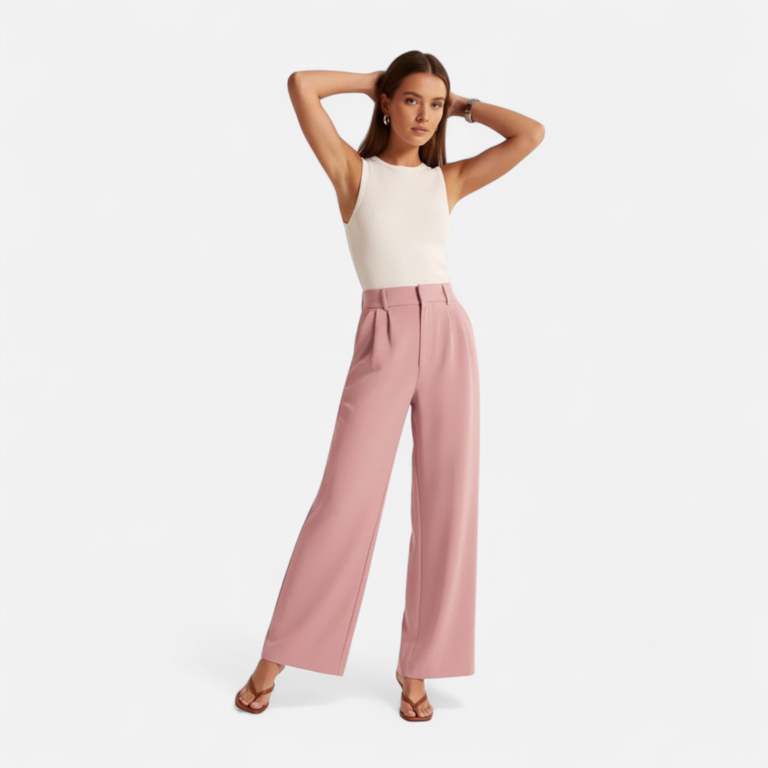 La Cartiera | Women’s High-Waist Wide-Leg Trousers – Elegant Solid Colour with Pocket Detail