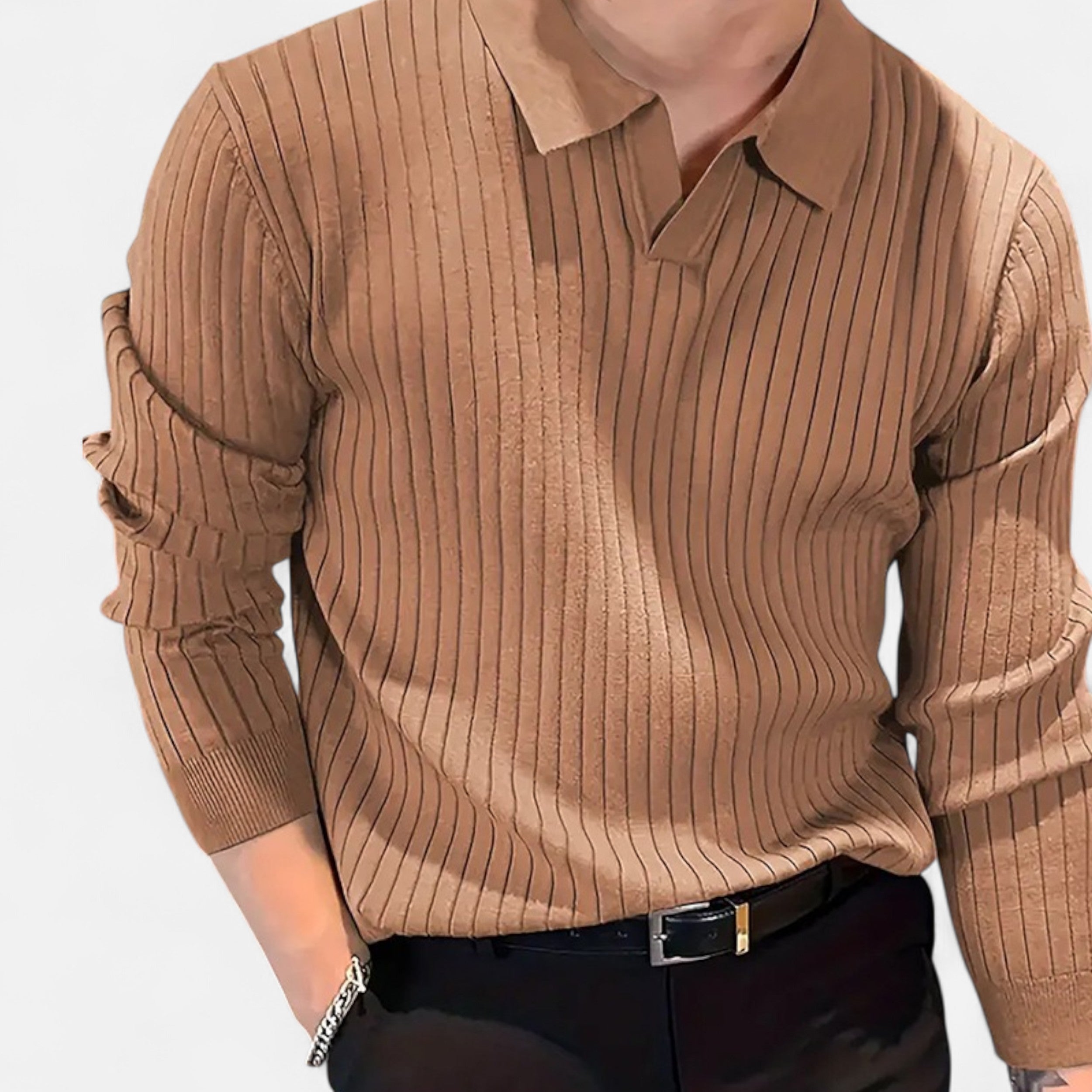 La Cartiera | Men’s Slim Knit Polo Shirt – Textured Long-Sleeve Waffle Polo for Refined Casual Style