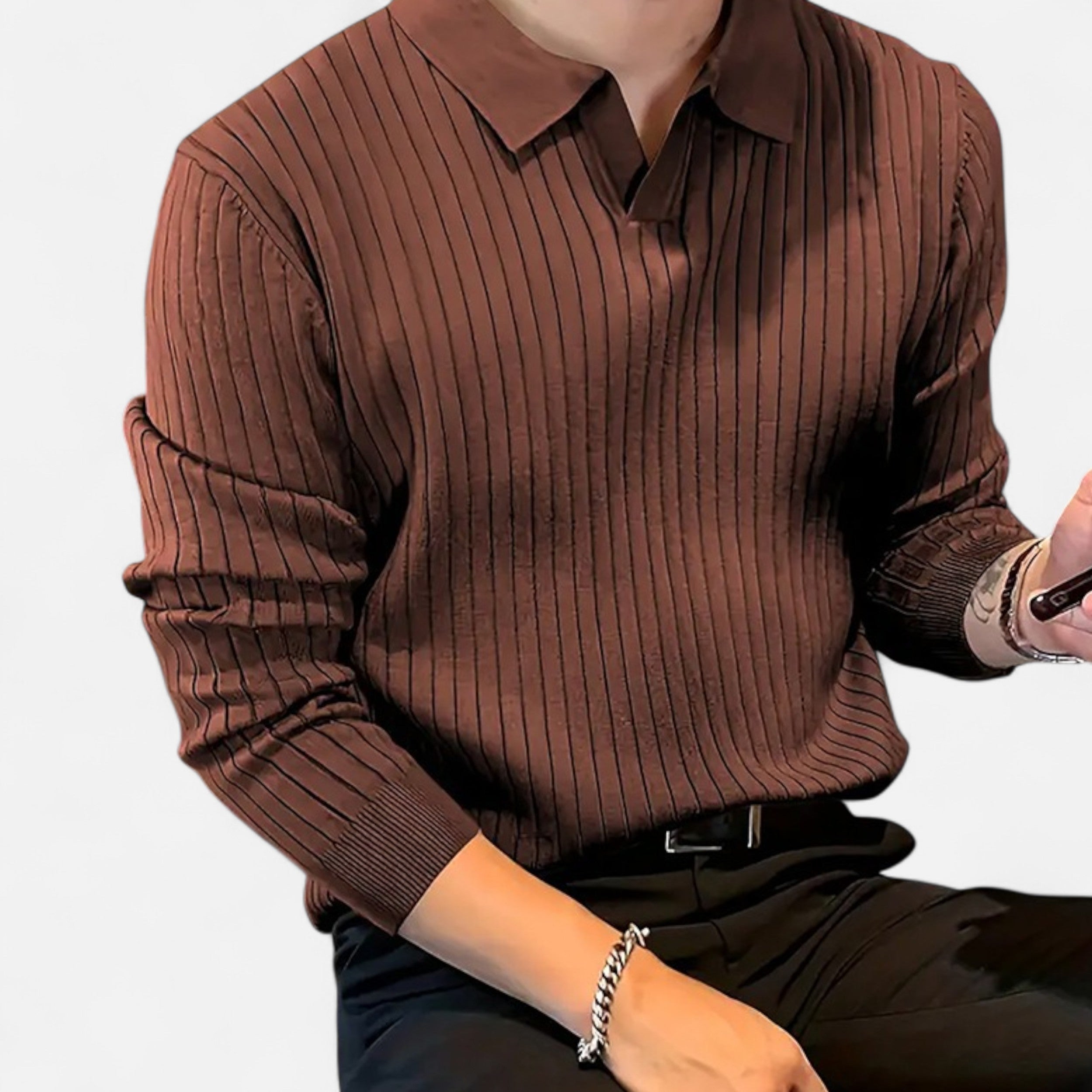 La Cartiera | Men’s Slim Knit Polo Shirt – Textured Long-Sleeve Waffle Polo for Refined Casual Style