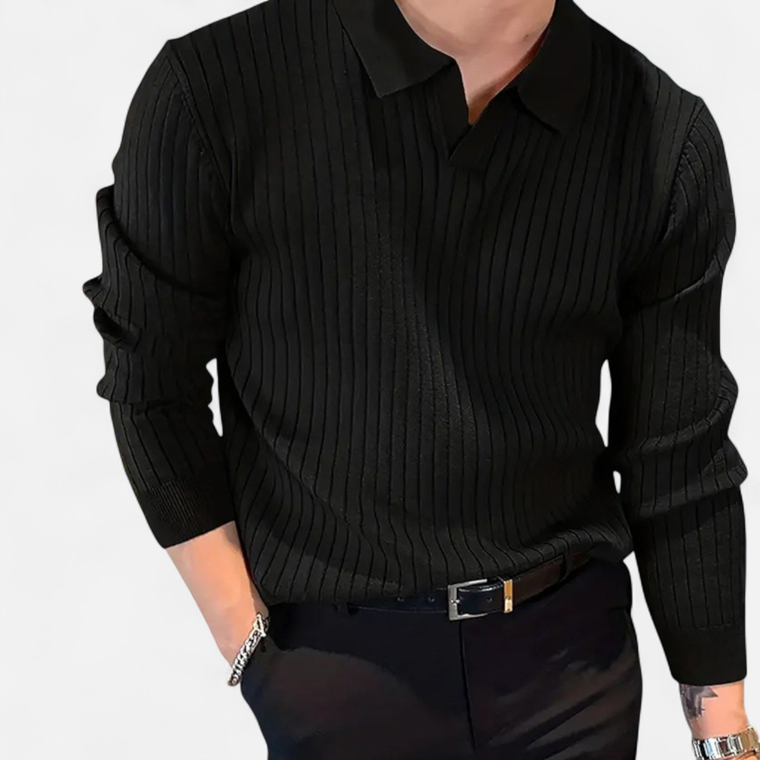 La Cartiera | Men’s Slim Knit Polo Shirt – Textured Long-Sleeve Waffle Polo for Refined Casual Style