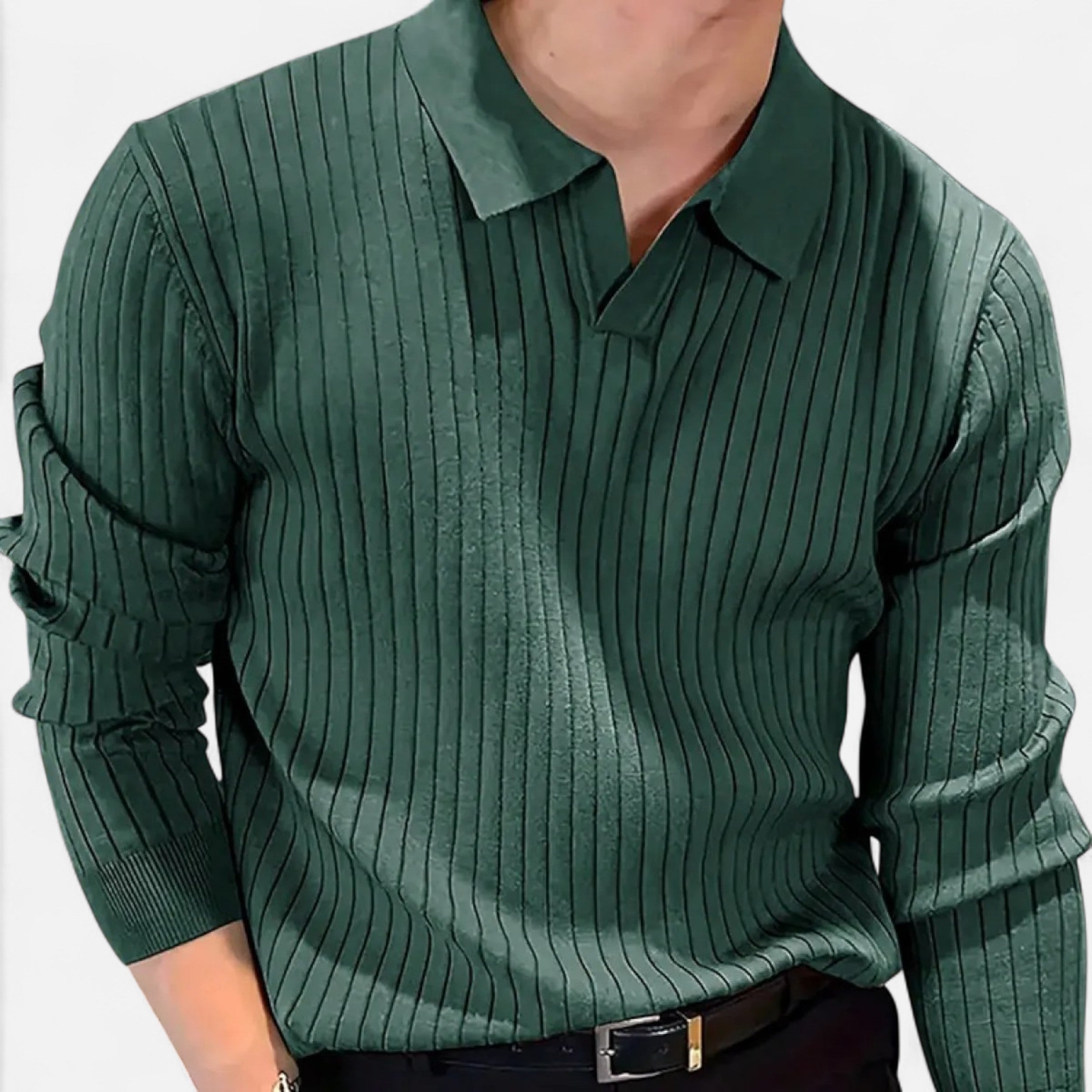La Cartiera | Men’s Slim Knit Polo Shirt – Textured Long-Sleeve Waffle Polo for Refined Casual Style