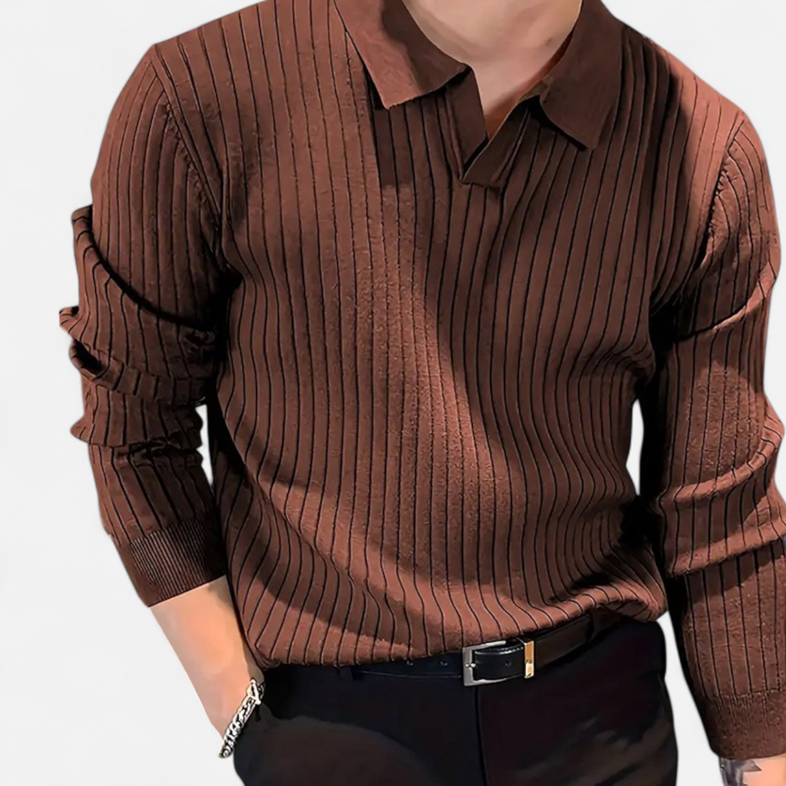 La Cartiera | Men’s Slim Knit Polo Shirt – Textured Long-Sleeve Waffle Polo for Refined Casual Style